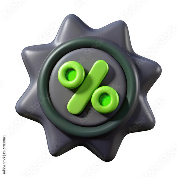 Fototapeta 3d realistic green percentage discount badge isolated on transparent background