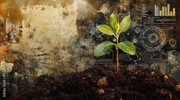 Fototapeta Growth Amidst Technology: A Seedling's Journey in a Digital World