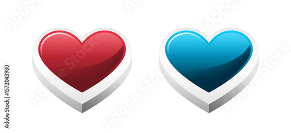 Fototapeta Realistic 3D red blue Heart Icon vector 