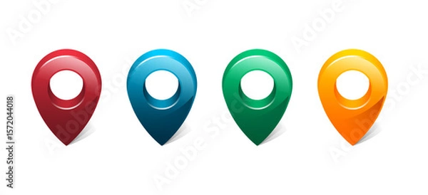 Fototapeta Colorful Map pins set. 3D pointers isolated on white background. Location symbols Realistic vector illustration stock illustration