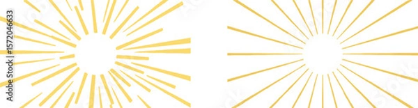 Fototapeta Two abstract sunburst patterns with yellow lines radiating from a central point on a white background