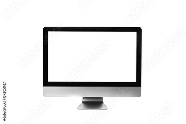 Obraz A Modern Desktop Computer With A Blank White Screen Isolated On A Transparent Background