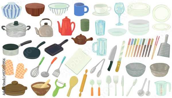 Obraz 調理器具・食器のイラストセット ベクター素材