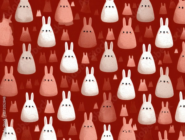 Fototapeta Cute Bunny and Carrot Pattern on Red Background Art