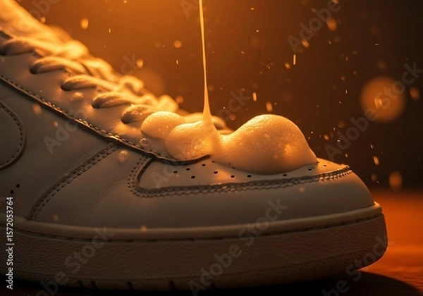 Fototapeta White Shoe with Foam and Liquid