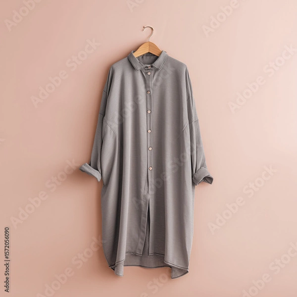 Fototapeta mock up tunic long grey colored tunic with casual design, made of lightweight material, long sleeves with buttons on the front, ai generated images.
