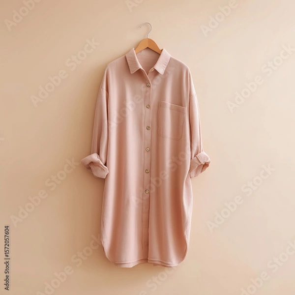 Fototapeta mock up tunic, pastel colored long tunic with casual design, made of lightweight material, long sleeves with buttons on the front, ai generated images.