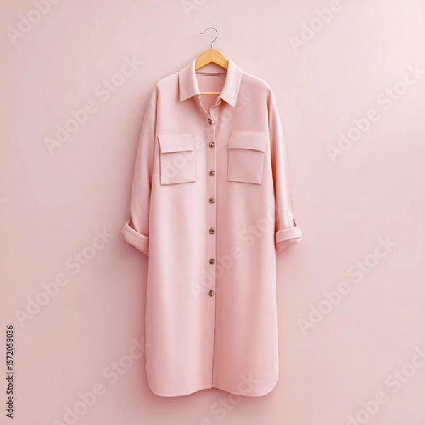 Fototapeta mock up tunic , pastel colored long tunic with casual design, made of lightweight material, long sleeves with buttons on the front, ai generated images.