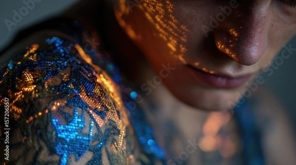 Obraz Mood-mapping biometric tattoos glowing with personalized emotional rhythms \