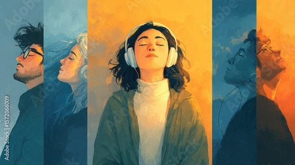 Obraz Mood-matching content engines stream video playlists aligned with user emotion, brainwaves, and mental patterns for immersive self-care sessions 