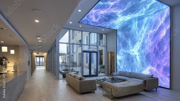 Obraz Mood-reactive spatial displays in wellness centers adjust ambient temperature, light movement, and visuals based on collective user emotion