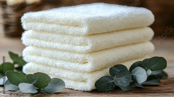 Fototapeta Spa still life with soft towels and natural elements

