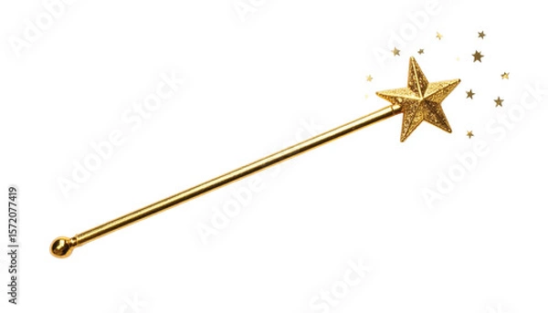 Obraz Golden star magic wand isolated on transparent background