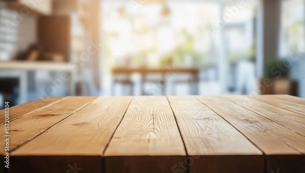 Obraz Empty wooden table in modern kitchen, blurred background