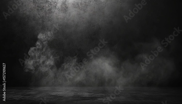 Fototapeta Dark grey rough wall texture background with faint smoke, spooky Halloween concept.