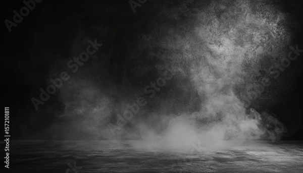 Fototapeta Dark grey rough wall texture background with faint smoke, spooky Halloween concept.
