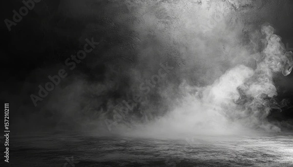 Fototapeta Dark grey rough wall texture background with faint smoke, spooky Halloween concept.