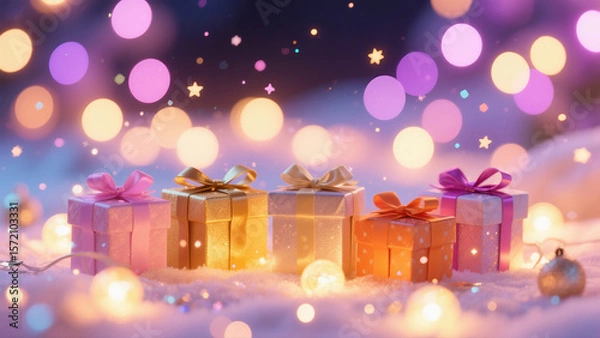 Obraz Exquisite gift boxes in the soft glow of lights