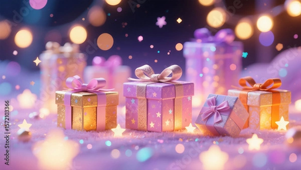 Obraz Exquisite gift boxes in the soft glow of lights