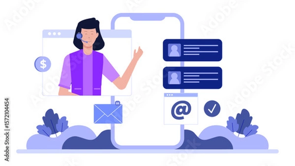 Fototapeta Customer Service Group Monitoring Social Media Mentions flat vector illustration