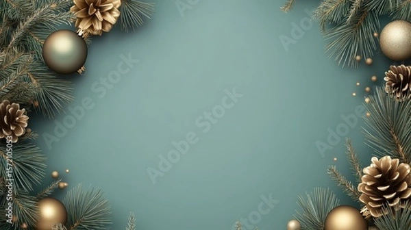 Fototapeta Christmas background with empty place in the center for text, in green soft background