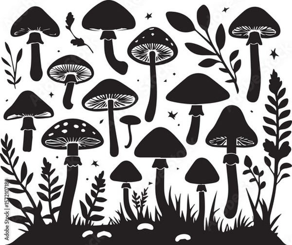 Fototapeta mushrooms vector illustration silhouette on white background 