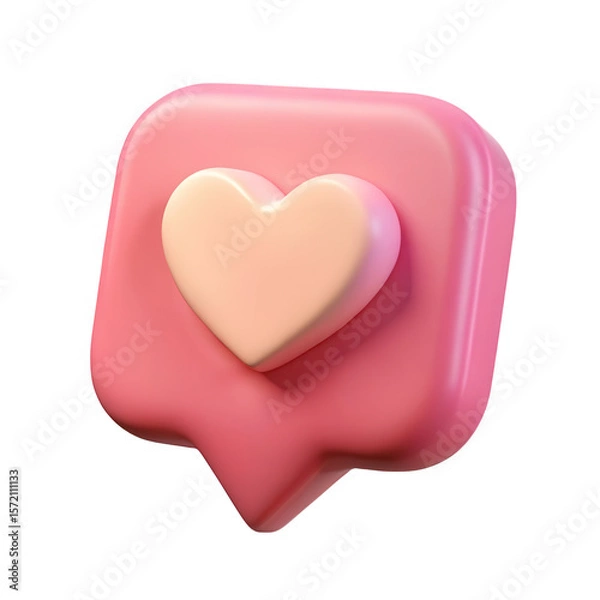 Fototapeta 3d pink speech bubble with a cream heart isolated on transparent background
