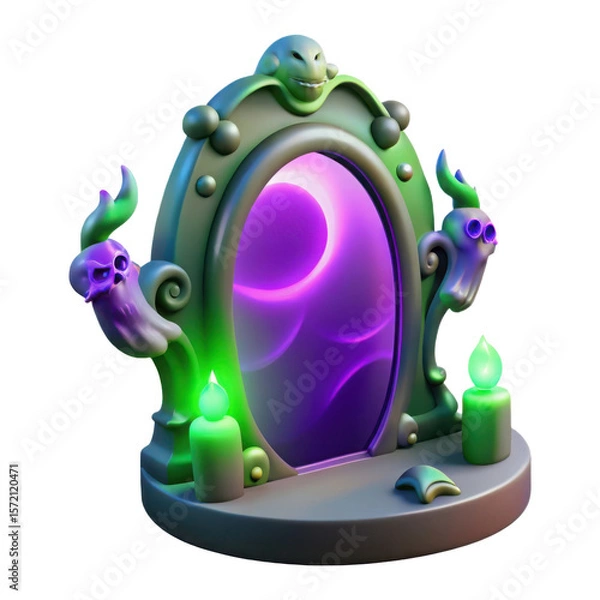 Fototapeta 3d mysterious portal with glowing purple energy and spooky halloween decorations isolated on transparent background