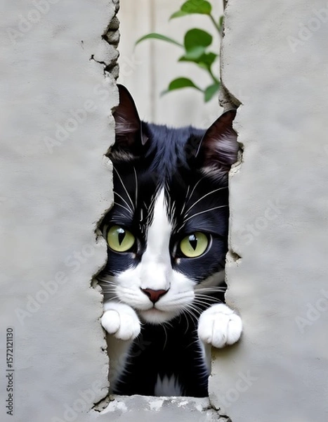 Obraz black and white cat