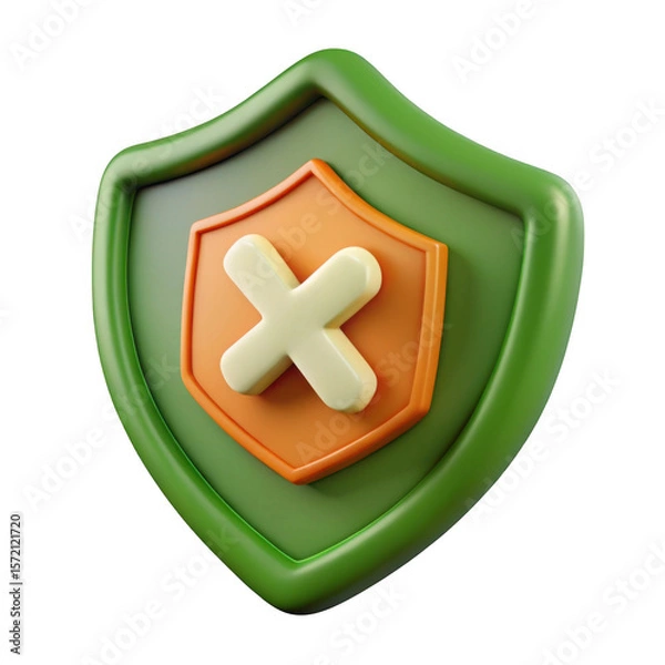 Fototapeta 3d cartoon shield icon with cross mark isolated on transparent background