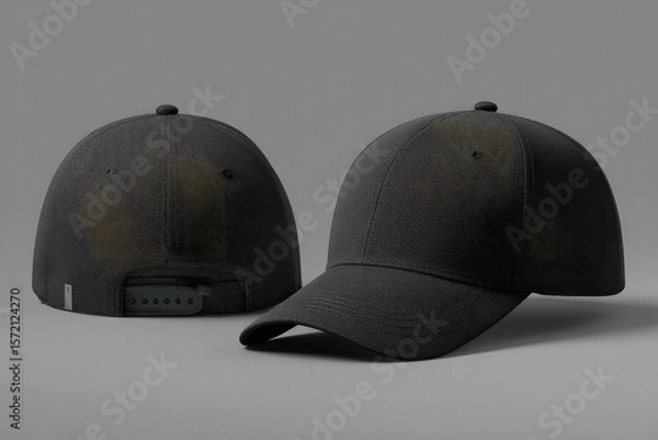 Fototapeta Dark gray baseball cap, front and back view