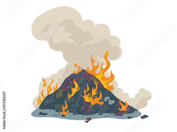 Fototapeta Burning heap of garbage, smoke, pollution, waste