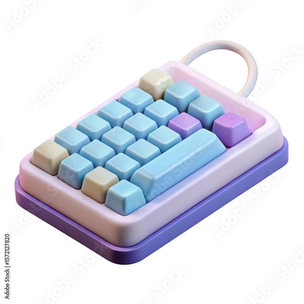 Fototapeta 3d pastel mini keyboard render isolated on transparent background
