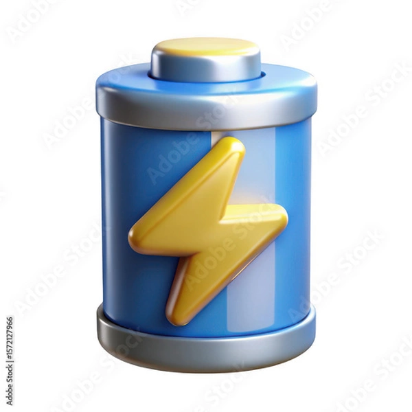 Fototapeta 3d realistic battery icon with lightning bolt isolated on transparent background