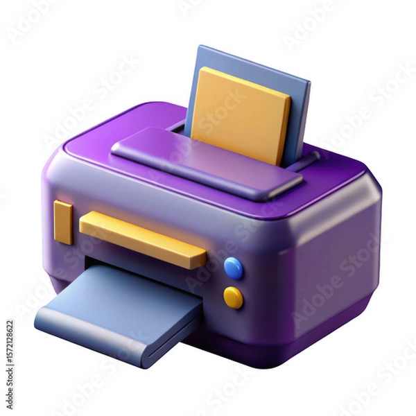 Fototapeta 3d cartoon printer purple and yellow design isolated on transparent background