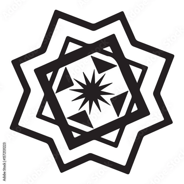 Fototapeta Black and white Star of David symbol with geometric snowflake pattern and decorative elements