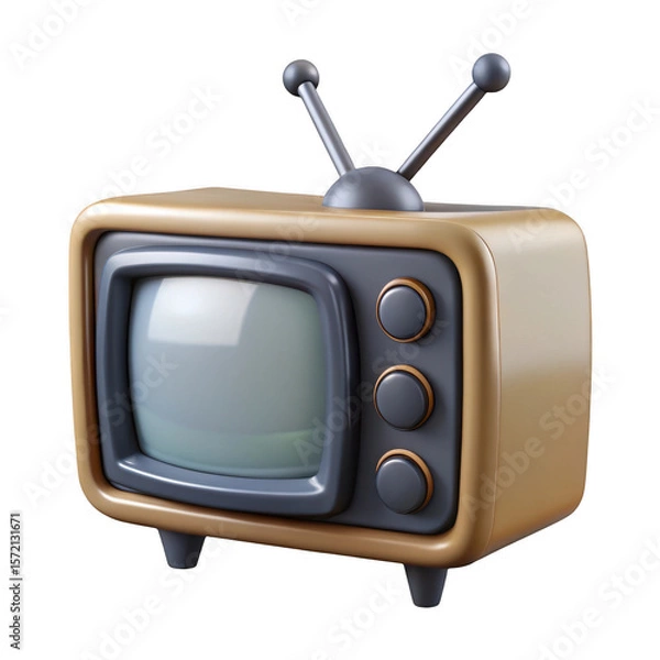 Fototapeta 3d retro television render vintage tv model isolated on transparent background