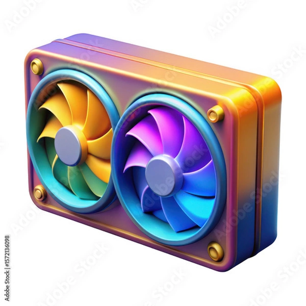 Fototapeta 3d colorful dual fan cooler isolated on transparent background