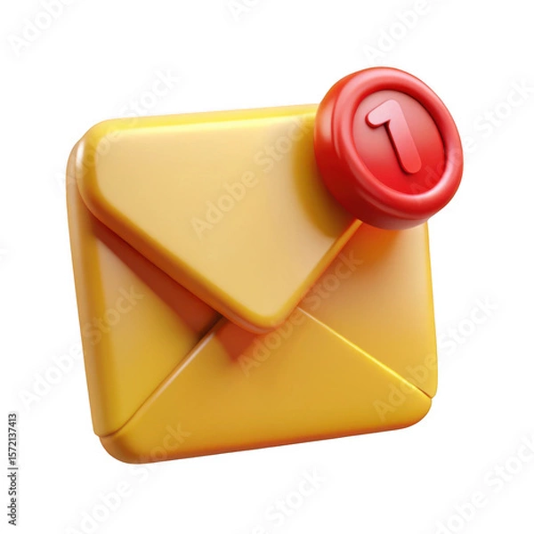 Fototapeta 3d render of yellow email envelope with red notification badge isolated on transparent background