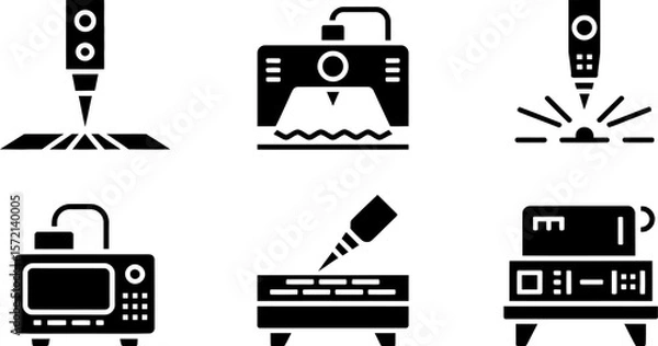 Fototapeta Laser cutting engraving machines vector icon set industrial equipment manufacturing process automation technology