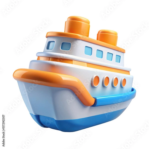 Fototapeta 3d cartoon ferry boat orange and blue isolated on transparent background