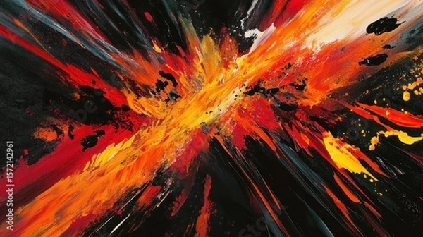 Fototapeta A dynamic, fiery abstract design with sharp streaks of red, orange, and yellow, against a dark background, creating a sense of motion and intensity