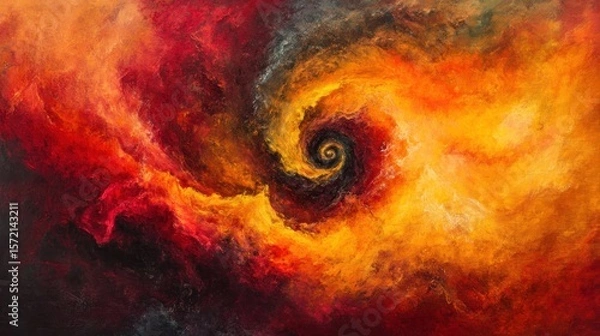 Fototapeta A dynamic swirling abstract design with bright, radiant colors like red, orange, and yellow blending together, creating a fiery and passionate visual energy
