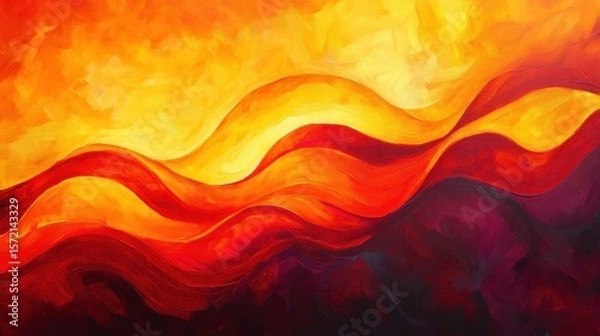 Fototapeta A fiery abstract background with flowing waves of deep red, orange, and yellow, accented with glowing highlights that evoke the sensation of intense heat and passion