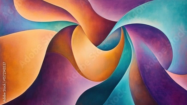 Fototapeta A flowing, organic abstract design with curves and gradients in shades of orange, purple, and teal, giving off a sense of motion and energy