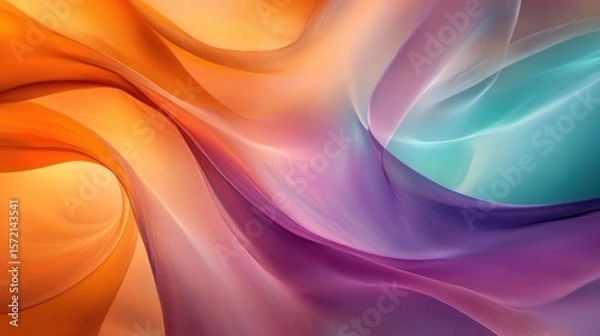 Fototapeta A flowing, organic abstract design with curves and gradients in shades of orange, purple, and teal, giving off a sense of motion and energy