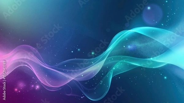 Fototapeta A fluid abstract background with glowing neon swirls and gradients in shades of blue, teal, and lavender, creating a calming and smooth effect