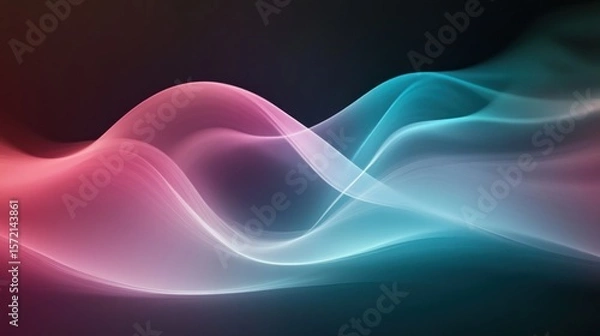 Fototapeta A fluid abstract background with smooth, flowing lines in shades of pastel pink, teal, and lavender, set against a dark canvas for a tranquil effect