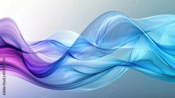 Fototapeta A fluid abstract background with smooth, flowing waves in shades of blue, purple, and teal, creating a tranquil and peaceful visual effect
