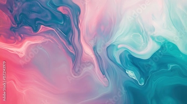 Fototapeta A fluid abstract background with smooth glowing light lines, gradients in shades of pink, teal, and blue, creating a calm and relaxing effect